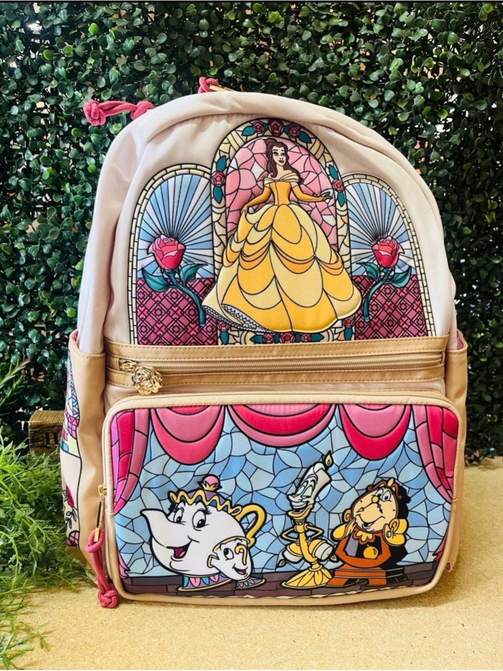 Disney Beauty and The Beast Stained Glass Portraits Backpack Rose Coin Purse